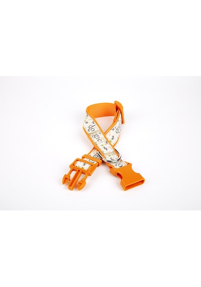 Doggie Desenli Süslü Dokuma Köpek Boyun Tasması 1.5 x 25-40 CM Turuncu