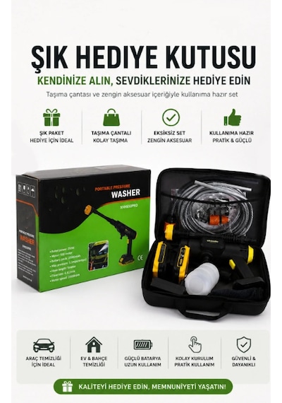 Geseus Çift Akülü Şarjlı Yüksek Basınçlı Oto Yıkama Tabancası - Araba, Halı, Klima Temizleme & Bahçe Sulama Makinesi - Xhh550pro