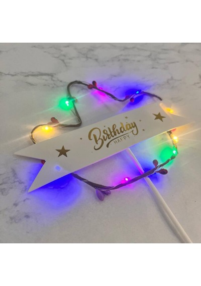 Lüks Pasta Üstü Çubuklu Happy Bırthday Cipsolu Işıklı 21 Cm