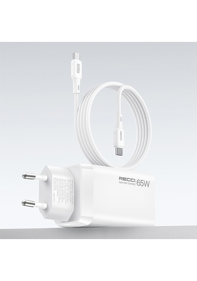 Recci Rc123e 65w Type-c Pd Gan Teknolojili Mini Hızlı Şarj Seti 1m Beyaz