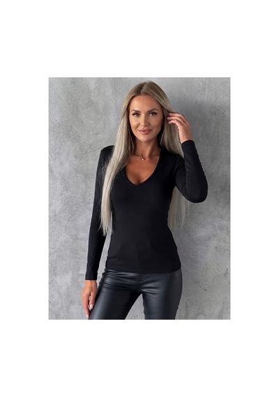 Butik İstanbul Kadın Uzun Kollu V Yakalı Viskon Bluz Siyah