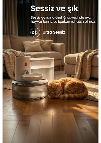 Kedi Su Pınarı Otomatik, Şarjlı, 3l, 180 Gün Pil Ömrü, Kablosuz, Akıllı Su Sebili H310