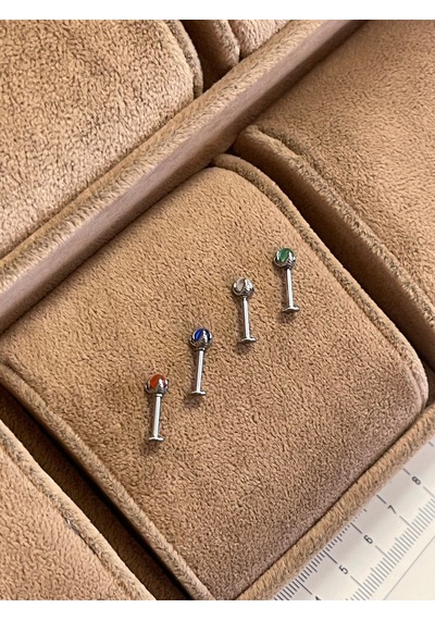 316 L Cerrahi Çelik Pençe Modeli Doğal Taşlı Kıkırdak Helix Tragus Piercingi Beyaz