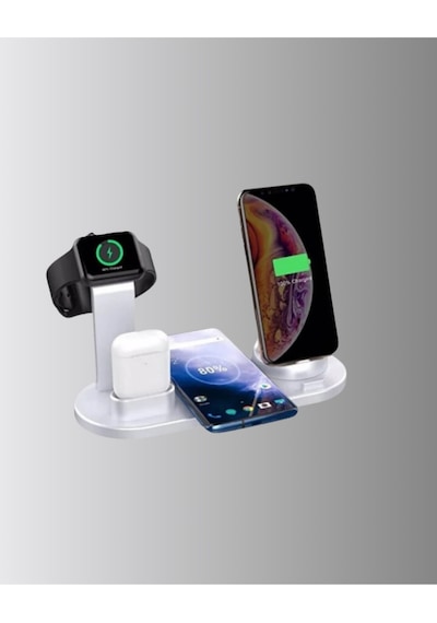 4 Lü Apple Kablosuz Şarj Standı İphone Watch Ve Airpods Çoklu Şarjlı