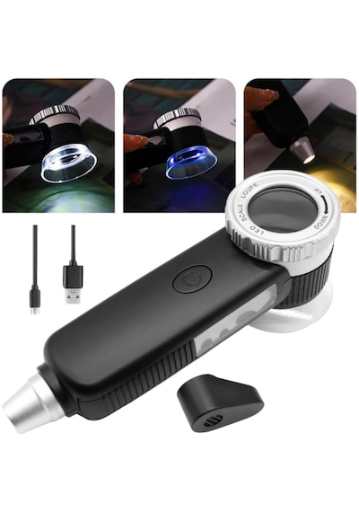 Th-8019 30x Ayarlanabilir Çoklu Işıklı Usb Şarjlı El Büyüteci
