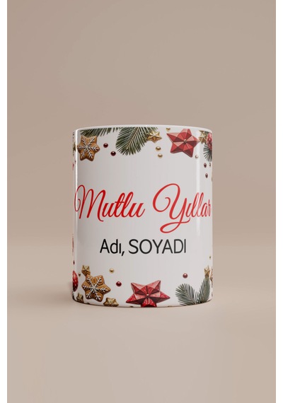Mutlu Yıllar Yılbaşı Temalı Kupa Bardak Beyaz