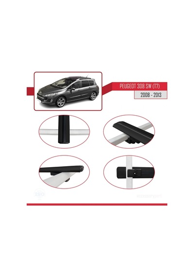 Peugeot 308 Sw T7 2008-2013 Arası İle Uyumlu Basic Model Ara Atkı Tavan Barı Siyah 3 Adet