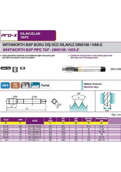 Pro-X G3-4" Gaz Diş Düz Makine Kılavuzu G3-4-14 - Dın5156