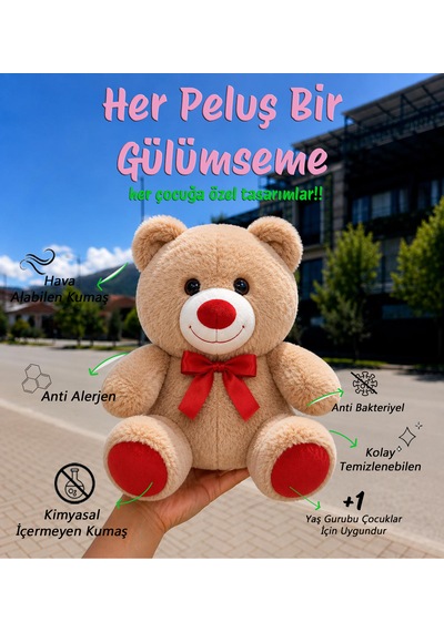 Sevimli Peluş Ayıcık 30cm - Hediyelik & Sevimli Uyku Arkadaşı Peluş Oyuncak Açık Kahverengi
