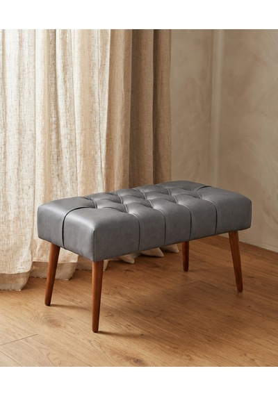 Gri Deri Bank Bench Oturma Pufu Modern Salon Antre Puf Ayakkabılık Önü Koltuk 45x90
