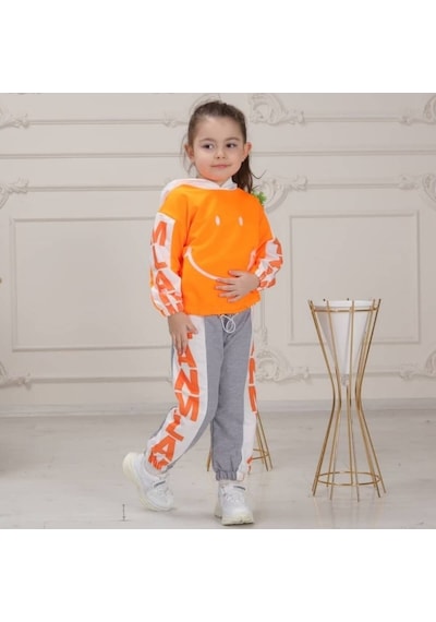 Quzucuk Kids Çocuk Smiley Turuncu Eşofman Seti Turuncu