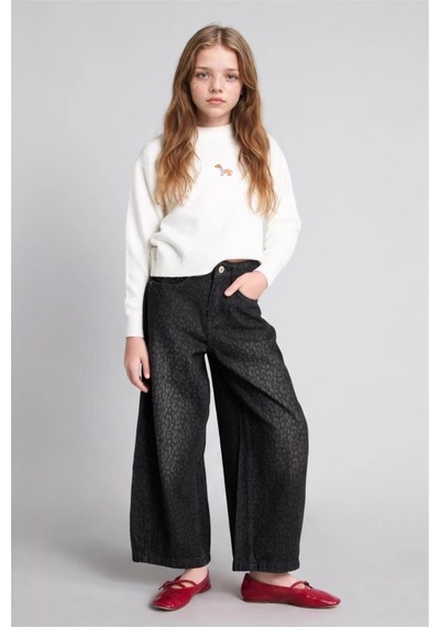 Defacto Wide Leg Siyah Kız Çocuk Jean Pantolon I2642a8/nm40