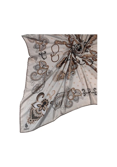 Mim Eşarp Mısırlı Eşarpları Mısırlı Eşarp Alize Krep Etnik Desenli Eşarp 140x140 Cm Krem - Kahve - Gold