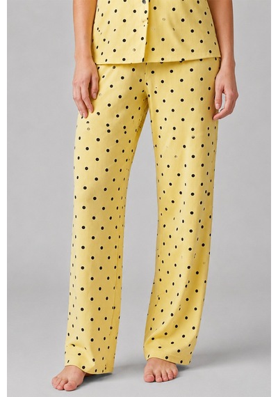 Sarı Puantiyeli Düğmeli Pijama Takımı 4642-sarı