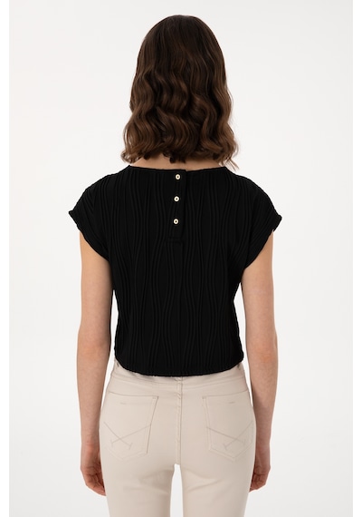 U.S. Polo Assn. Kadın Siyah Crop Bisiklet Yaka Tişört 50299812-VR046