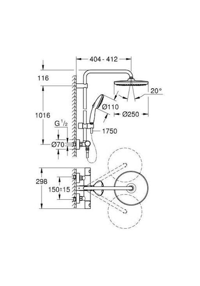 Grohe Tempesta System 250 Duvara Monte Termostatik Bataryalı Duş Sistemi - 26670001 Gümüş
