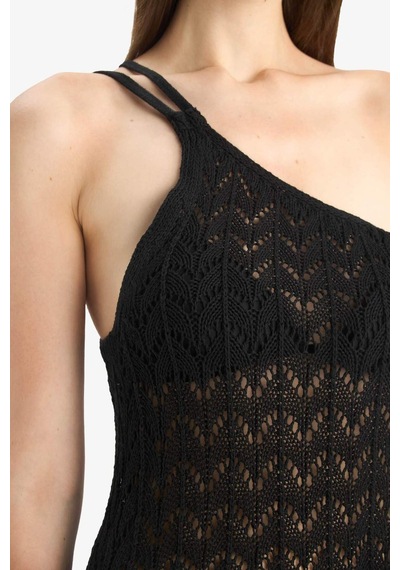 Defacto Regular Fit Tek Omuzlu Siyah Triko Plaj Elbisesi-fall İn Love Z9665az25hsbk81 Siyah