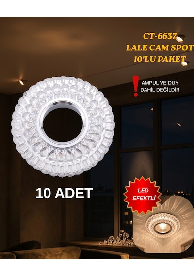 Cata Ct-6637 Lale Dekoratif Cam Spot Kasası- 10 Lu Paket Gümüş - Krom
