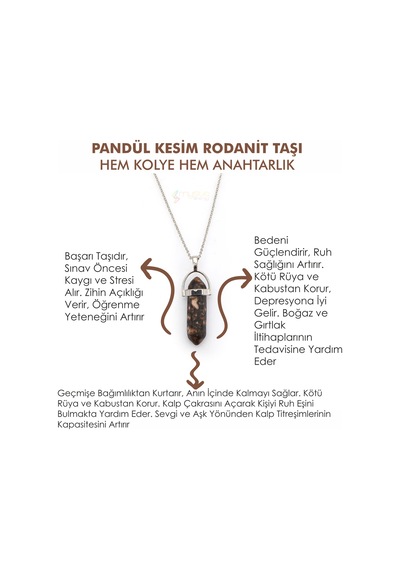 Mystic Energy Doğaltaş Rodanit Taşi Ister Kolye Ister Anahtarlık Bronz