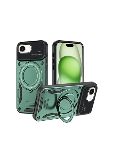 Newface Apple İphone 16e Kılıf Joy Lens Standlı Kapak - Koyu Yeşil