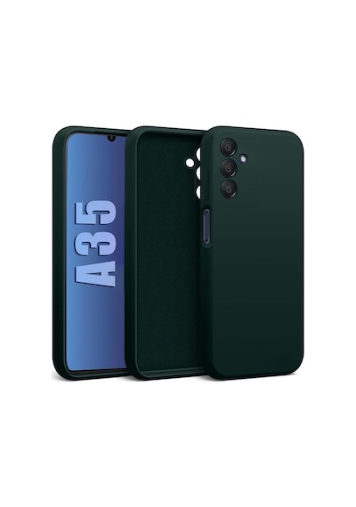 Galaxy A35 İle Uyumlu Kadife Astarlı Koyu Yeşil Mat Silikon Kılıf İnce & Esnek, Leke Ve Suya Dayanıklı 50 x 22