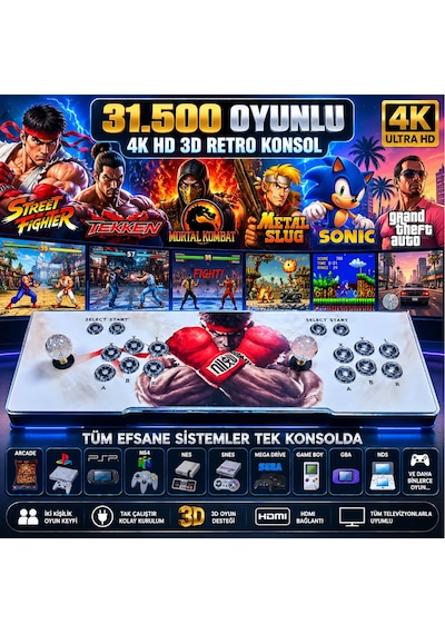 Schitec M10 Pro 4k 3d Oyun Konsolu Ps2 Psp Arcade Tv Konsolu 31.000+ Oyunlu