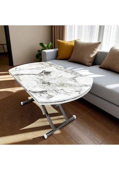 Oval Yan Baştan Açılır Akıllı Masa Üst Tabla Mdf Yüksekliği Ayarlanabilir Pratik Krom Kaplama Beyaz Mermer Oval Yan Baştan Açılır Akıllı Masa Üst Tabla Mdf Yüksekliği Ayarlanabilir Pratik Krom Kaplama Beyaz Mermer