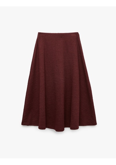 Koton Normal Bel Regular Fit Dokulu A Kesim Midi Etek Bordo 7wak10032uk
