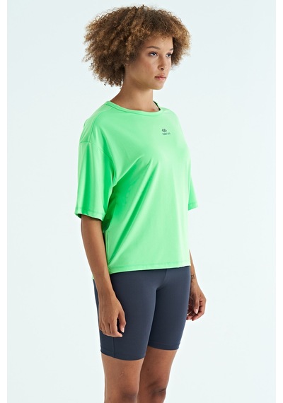Tommylife Tommy Life Neon Yeşil O Yaka Baskı Detaylı Oversize Kısa Kol Kadın T-shirt - 97263 Neon Yeşil