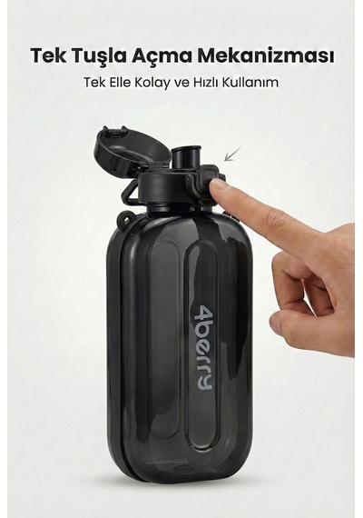 750 Ml Spor Matara Sızdırmaz Kapaklı, Tek Elle Kullanım, Askılı Taşınabilir Su Şişesi Siyah
