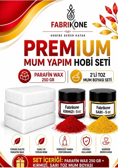 Premium Mum Yapım Hobi Seti - Parafin Wax 250 Gr - 2'li Toz Mum Boyası Seti - Kırmızı, Sarı Bkfabpw2502ksr Karışık