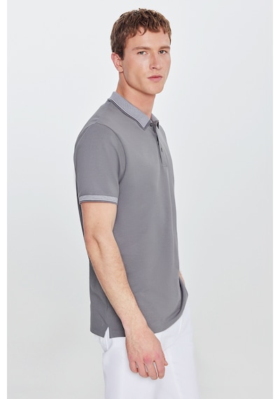 Ac&Co / Altınyıldız Classics Düğmeli Polo Yaka Cepsiz Slim Fit Erkek Tişört Gri