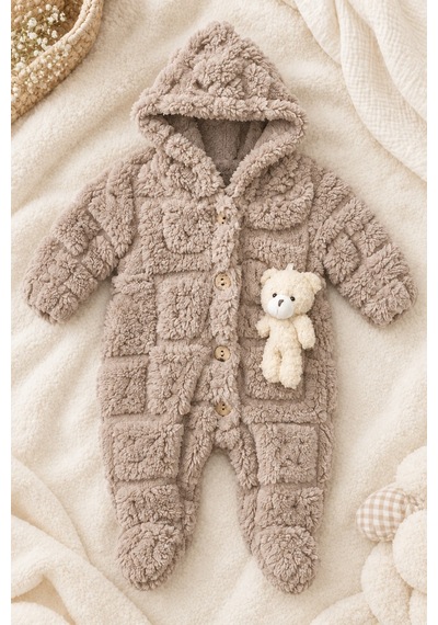 Kız Erkek Bebek Tavşan Ve Ayı Oyuncaklı Peluş Tulum Tlm0301 Kahverengi