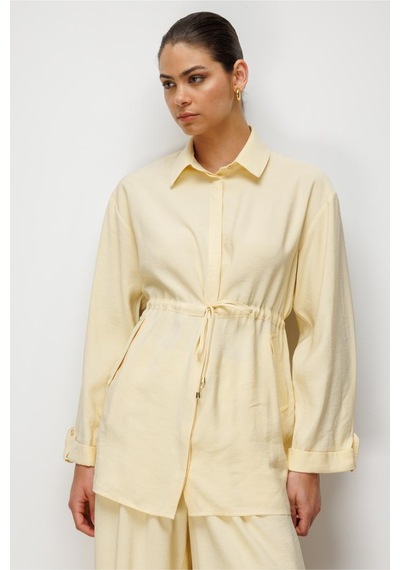 Mizalle Beli Büzgülü Modal Dokulu Sarı Tunik