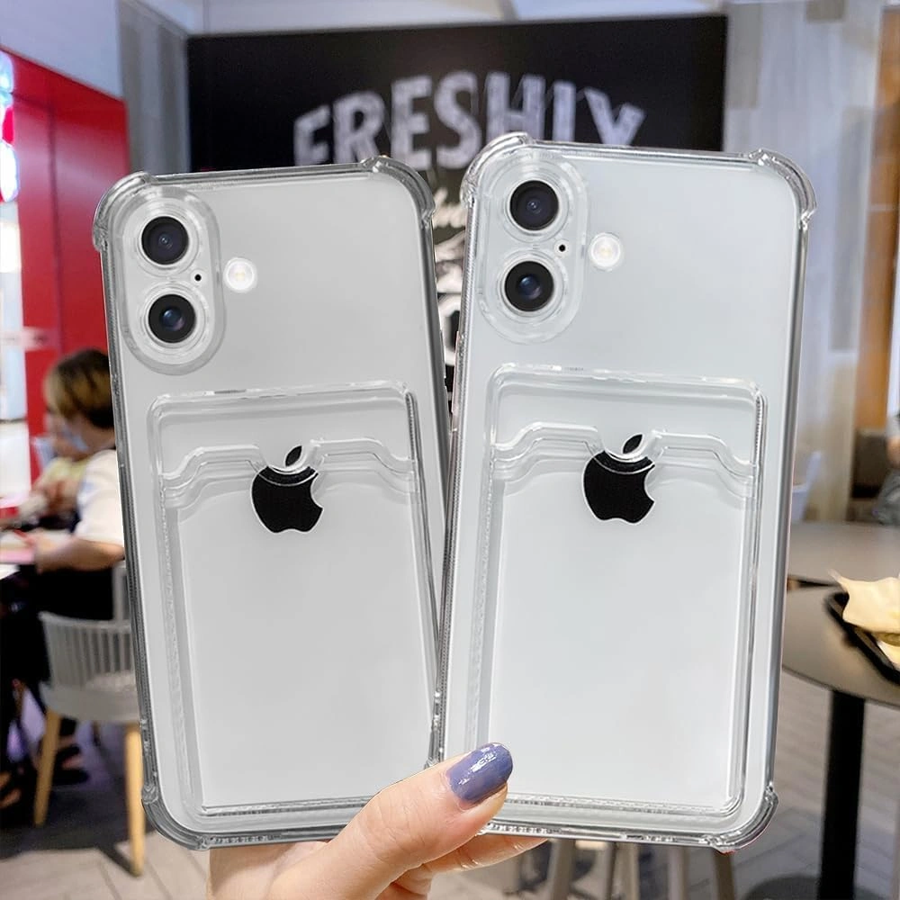 Apple Uyumlu iPhone 17 Kılıf Kartlık Bölmeli Arkası Şeffaf Soft Dayanıklı Kılıf Kapak Şeffaf