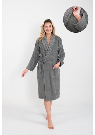 Güvenal Anatolia Soft Unisex Bornoz Bornoz Erkek Bornoz Kadın Bornoz Hediyelik Sabahlık Çeyiz 3 Antrasit