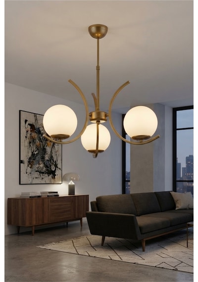 3'lü Beyaz Glob Camlı Eskitme Modern Sarkıt Avize Oturma Odası Salon Eskitme-beyaz Eskitme-beyaz