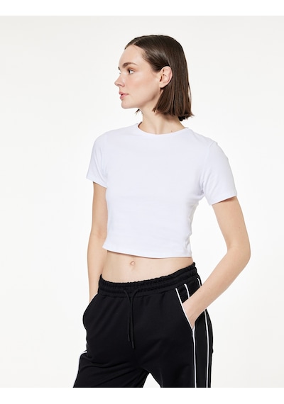 Koton Slim Fit Kısa Kollu Pamuklu Bisiklet Yaka Spor Tişört Beyaz 7wak10053nk