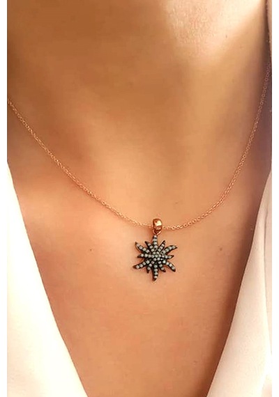 Turkuaz Taşlı 925 Ayar Gümüş Rose Kolye (501016798)