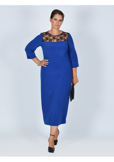 Nidya Moda Büyük Beden Tül Işli Elbise-4025Asx Çok Renkli