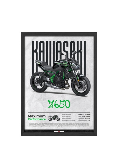 Kawasaki Z650 Siyah Ahşap Çerçeveli Poster, Dekoratif Motosiklet Duvar Tablosu