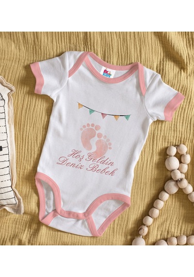 Bk Gift Bk Kids Hoş Geldin Bebek Tasarımlı Pembe Bebek Body Zıbın-4 Çok Renkli