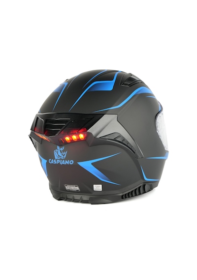Caspiano Homer Full-face Led Işıklı Matt Black / Blue Motosiklet Kaskı Ece-r 22.06 Sertifikalı Mavi
