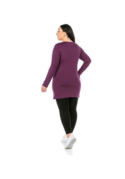 Disentis Büyük Beden Yuvarlak Yaka Uzun Kollu Viskon Uzun Mürdüm Body