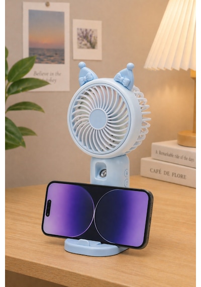 Buhar Üflemeli 3 Modlu Şarjlı El Fanı Seyahat Masaüstü Vantilatör Taşınabilir Mini Fan Mavi F830