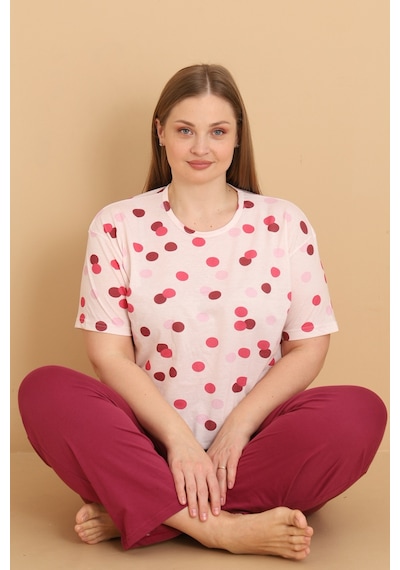Wordex Mirano 4505 Kısa Kollu Penye Büyük Beden Kadın Pijama Takımı Pembe