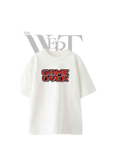Thewert Game Over Pixel Art Tasarım Baskılı Ünisex Beyaz Oversize T-shirt