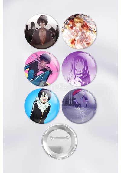 Noragami Çanta Süsü Rozet İğneli Buton Rozet Seti 6 Adet Çok Renkli