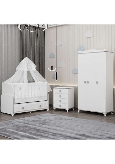 Elegant Yıldız 3 Bebek Odası Takımı Yatak Uykuseti - Gri Beyaz