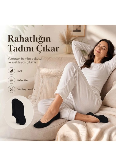 Genel Kadın Bambu 6 Lı Dikişsiz Babet Çorap Siyah Beyaz Gri Görünmez Sneaker Çorap Ne Siyah 6'lı / 36-40